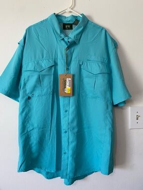 Men's Turquoise Short Sleeve Button-Down Shirt